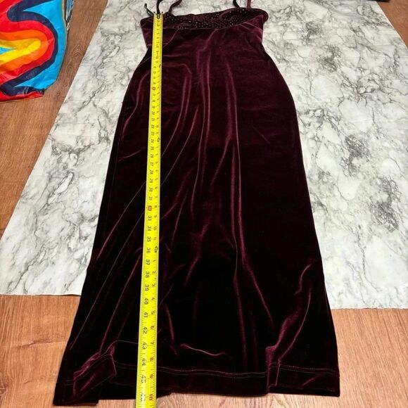 Jessica McClintock Gunne Sax Vintage low back Dark Red Maroon Velour Dress sz 9 - Picture 7 of 8
